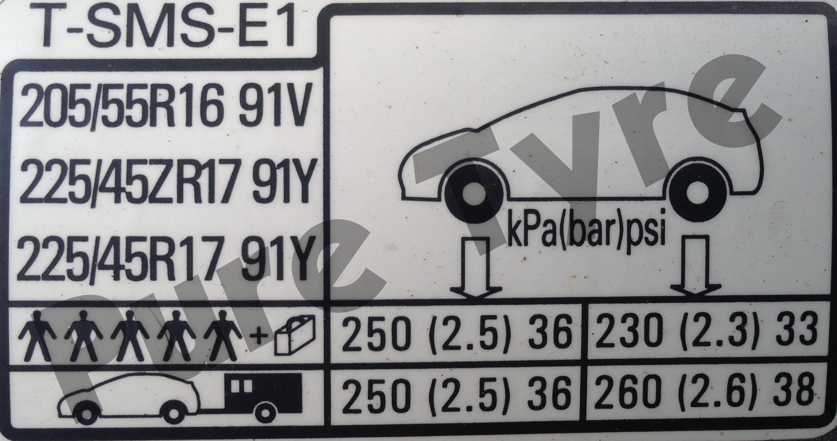 Honda Civic (06 11) Tyre Pressure Placard Sticker