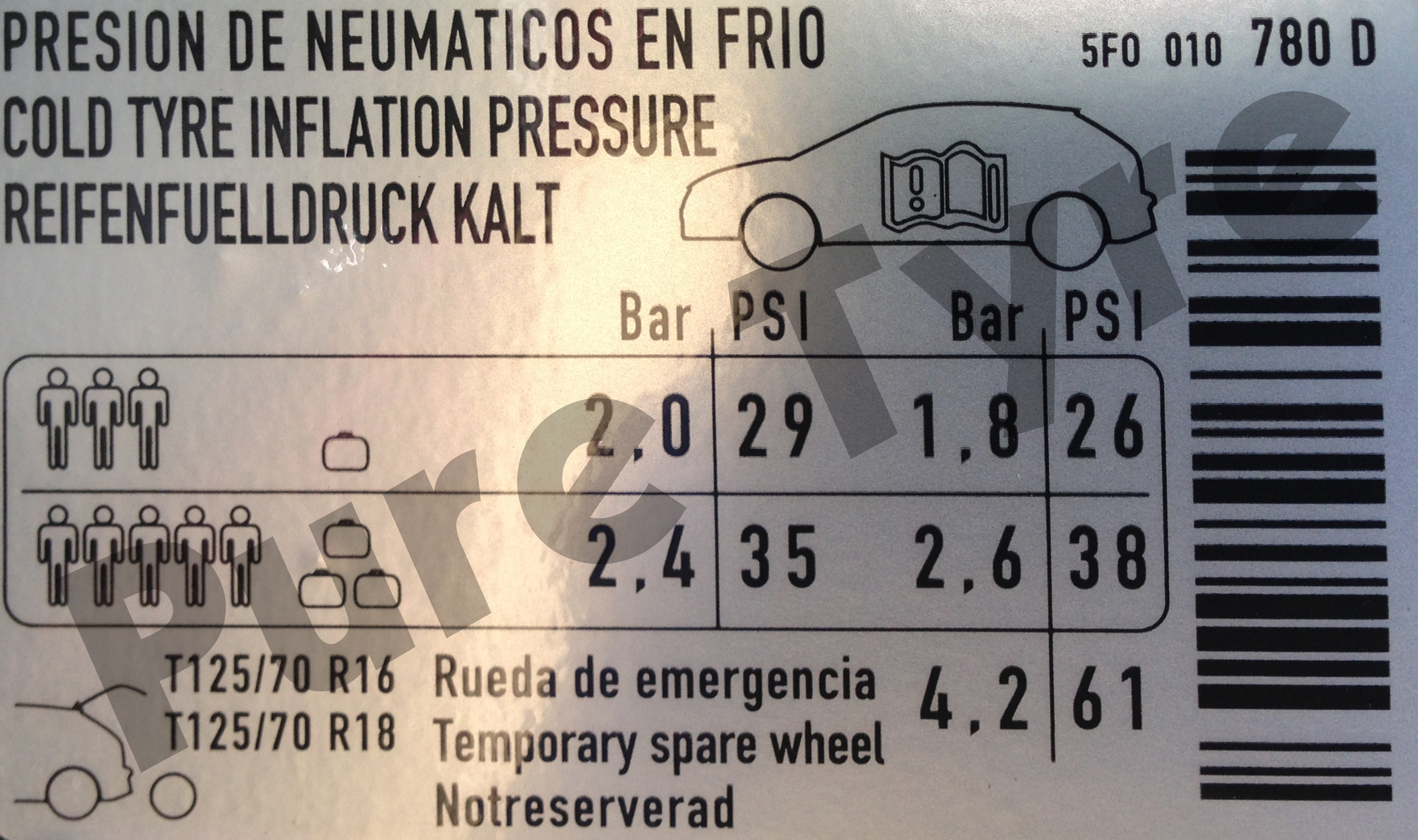 car seat safety i Seat   Leon Tyre 462959 01603 Pressure Tyre Pure Placard