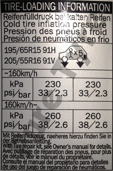 Toyota Auris Tyre Pressure Placard | Tyre 01603 462959