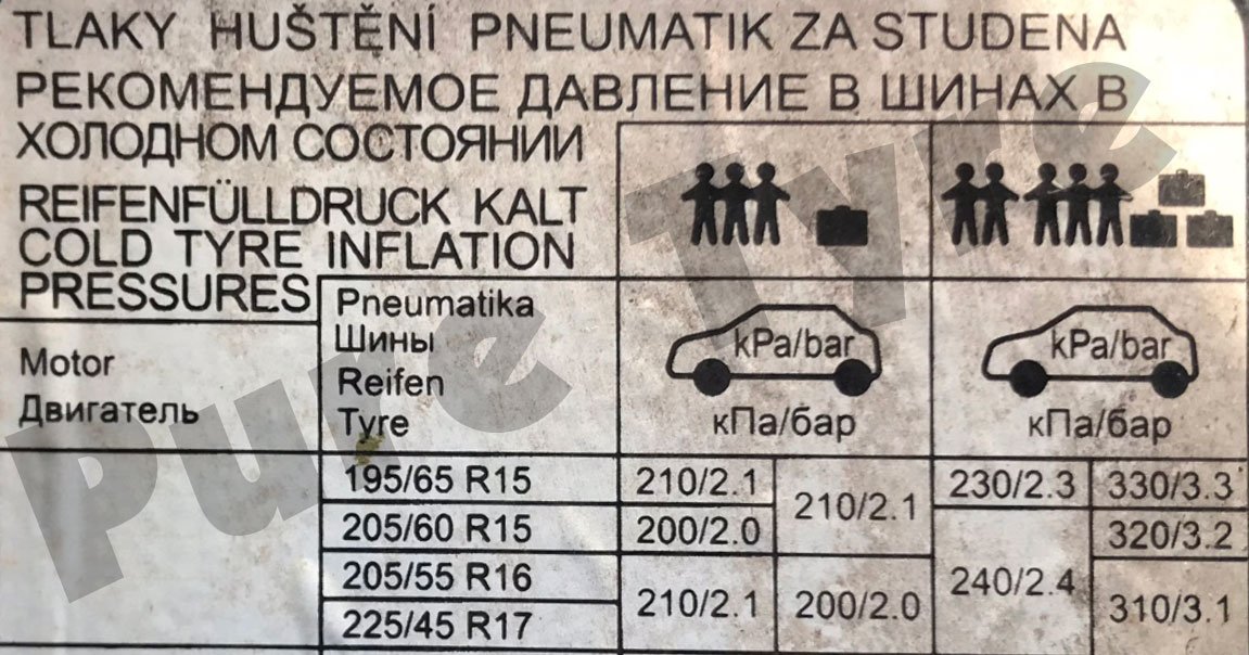 Skoda Octavia 2004 to 2013 Tyre Pressure Placard | Pure Tyre 01603 462959
